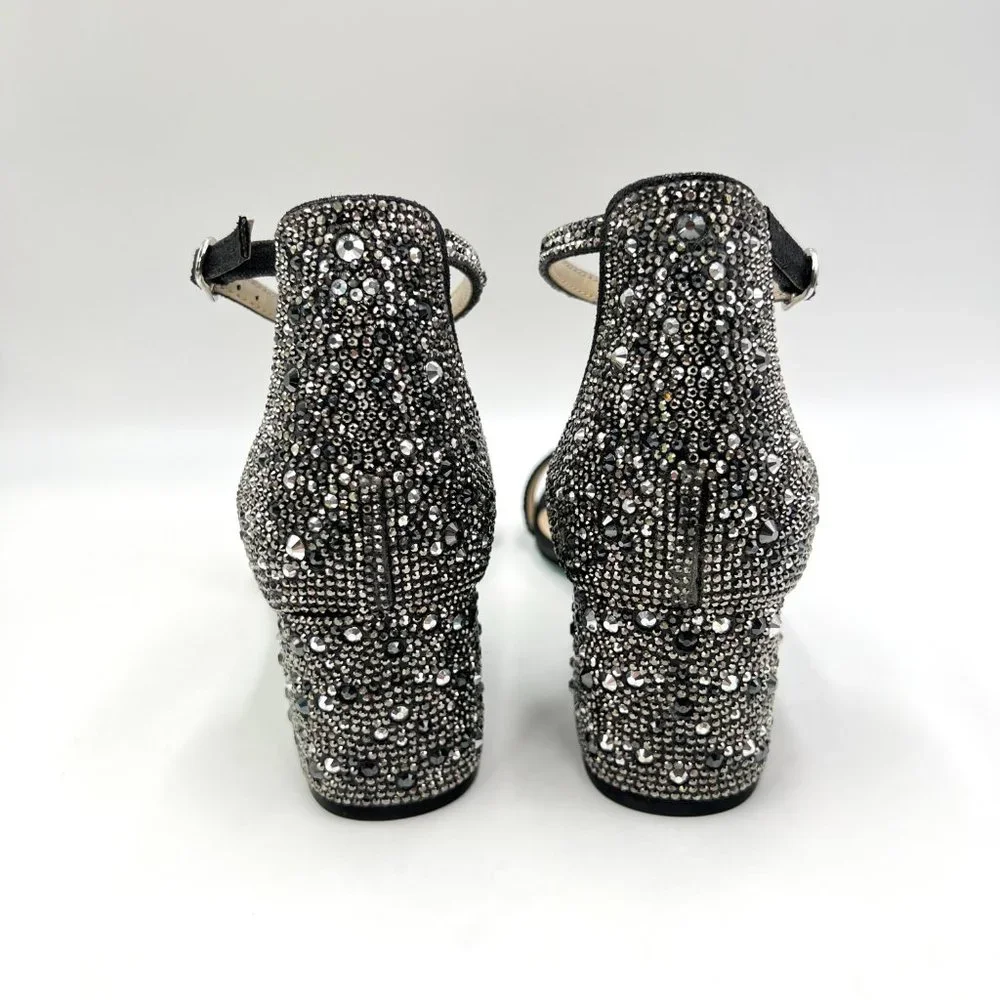 Betsey‎ Johnson Size 7.5 Mari Black Jeweled Block Heel Dress Sandals Shoes